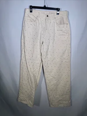 Pilcro Anthropologie Relaxed Wide Leg Cuffed Sparkle Jean Pant Cream 30 thumbnail 2