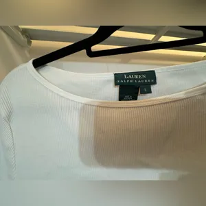 EUC Lauren Ralph Lauren white top with pocket on sleeve L thumbnail 3