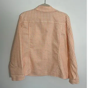 Chico's Peach‎ and white checked denim jacket size 3 thumbnail 2