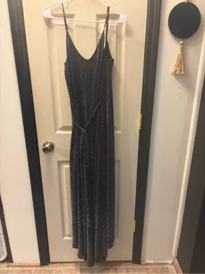 Lulus Women Celestial Black and Silver Wrap Maxi Dress Size Sm thumbnail 5