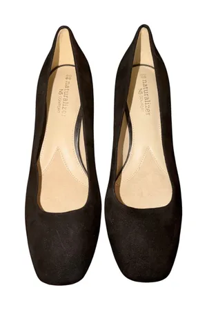 Naturalizer N5‎ Comfort Black Suede Square Toe Block Heel Pumps Gold Detail 6.5M thumbnail 1