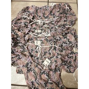 Free People Back On Top Crop Smocked‎ Shirt Blouse Puff Sleeve Size S thumbnail 8