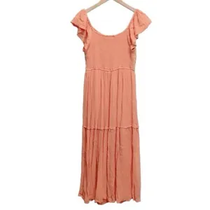 Sincerely Jules Milkmaid Tiered Maxi Dress Sleeveless Flutter Sleeve Coral Large thumbnail 4