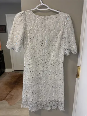 Soma London x ASOS Sequin Lace Mini Dress White/Silver Size XS Retail $238 thumbnail 4
