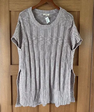 NEW Easel Open Knit Short Sleeve Poncho Sweater in Lavender Grey Women’s Large thumbnail 1