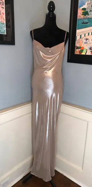 NWOT House of CB Champagne Silver Leia Backless Slip Dress Gown Sz M thumbnail 2