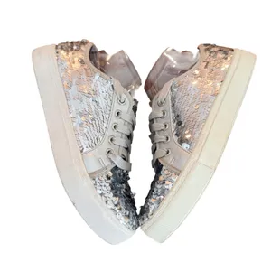 Dirty Laundry Silver Sequin Sneakers Women's 7.5‎ Sparkle Lace-Up thumbnail 4
