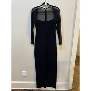 Vintage Lillie Rubin Black Maxi Dress Mesh Square Neck Beaded Size Medium thumbnail 3
