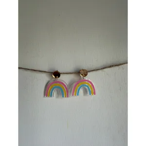 Pastel Rainbow Acrylic Dangle Earrings Pink Yellow Blue Statement Earrings thumbnail 9