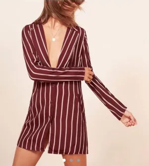 Reformation Graphite Blazer Dress in Kismet burgundy‎ red striped button front 2 thumbnail 1