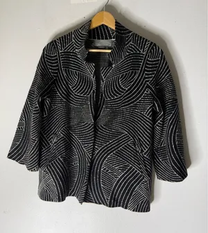 Anthropologie Pietra Knit Jacket Black White Abstract‎ Open Front Blazer Small thumbnail 1