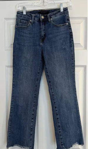 Risen Jeans Womens 27 (Sz 5) Blue Straight Leg Frayed Hem Crop RDP1207 Exc. Cond thumbnail 1