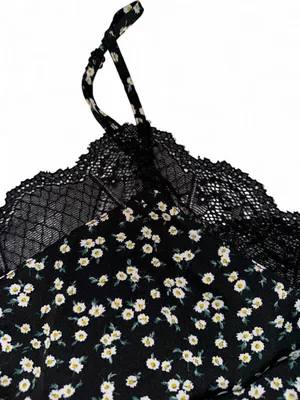 SheIn Maternity Black Lace-Trim Camisole Tank Top with White Daisy Print thumbnail 3