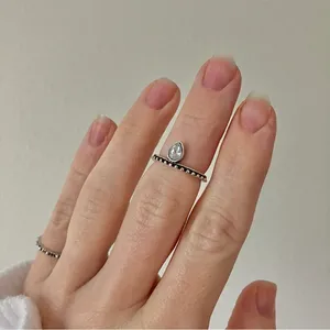 Crown Ring Pear Teardrop Bohemian Stacking Band Vintage “Tuilelaith” Silver Jewelry thumbnail 1