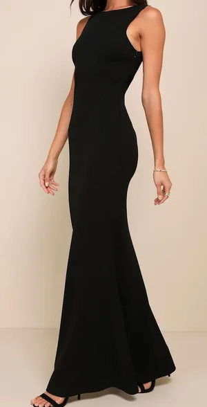 NEW Lulus Love In Your Eyes Black Knotted Crew Neck Knit Mermaid Maxi Dress thumbnail 1