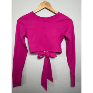 Mono‎ B Long Sleeve Wrap Crop Top Hot Pink Athletic Workout Athleisure Size S thumbnail 6
