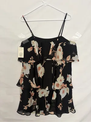 A New Day M Floral Tiered Cami Dress Black Cream Spaghetti Strap NWT(A922) thumbnail 10