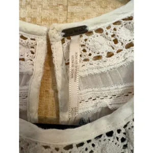 Free People Ivory Embroidered Cotton Gauze‎ Boho Mini Dress Crochet Lace XS thumbnail 4
