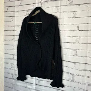 Vintage Lauren Ralph Lauren Black Cotton Puff-Sleeve Button Front Cardigan M Y2K thumbnail 8