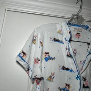 PJ Salvage Womens XS Pajama Top White Beach Dog Print Button Up Short Sleeve thumbnail 2