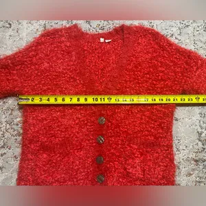 Anthropologie Moth sweater Red Emilie Wool blend Fuzzy Oversized button Size S thumbnail 13