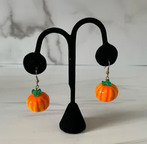 Orange Pumpkin Earrings- Pierced Ears- Costume Jewelry thumbnail 1