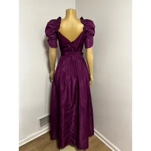 Vintage 80s Plum Purple Ruffle Puff Sleeve Maxi Dress Prom Gown Size 11/12 XS S thumbnail 6