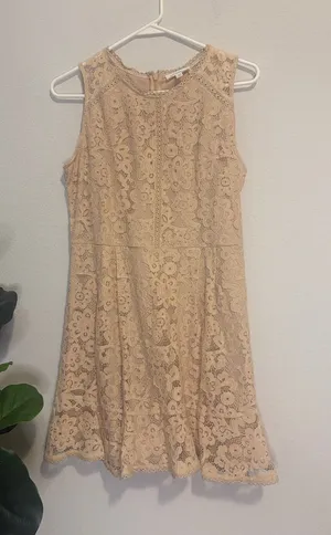 NWT Blu Pepper Beige Floral Lace Fit & Flare Dress large thumbnail 1