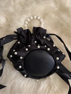 Boutique Pearl-Handle Black Satin Drawstring Satchel thumbnail 4