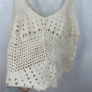 Rebellion Again Tank Top Womens XS Ivory Crochet Knit Crop Boho Festival thumbnail 4