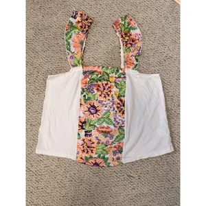 Anthropologie Tiny Marin Floral Embroidered Tank Top M Ruffle Strap Cotton thumbnail 2