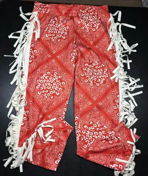Lucky & Blessed Size M Red Leopard Fringe Bandana Jogger Pants thumbnail 1