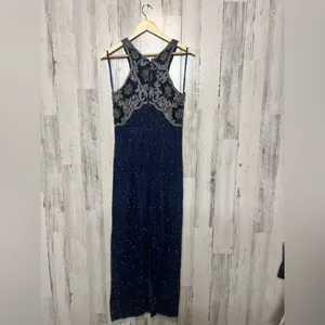 Navy Blue Beaded Embellished Maxi Dress Formal Evening Gown Size M thumbnail 5