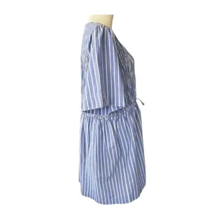 Apiece Apart Adorna Smocked Striped Cotton Mini Dress Blue White Size Medium thumbnail 5