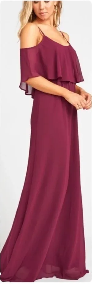 Show Me Your Mumu Caitlin Ruffle Maxi Dress Gown Burgundy Maroon Bridal Long v6x thumbnail 1