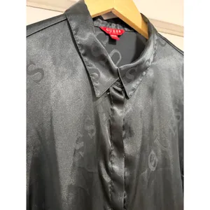Vintage Guess Los Angeles Black Satin Logo Jacquard Button Down Shirt Large thumbnail 6