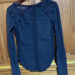 Free People Dark Gray Crochet Detail Blouse thumbnail 7