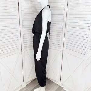 SHEIN Surplice Halter Top‎ Jogger Leg Jumpsuit Black Small thumbnail 5
