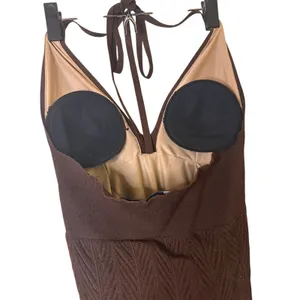 Moda International Brown Knit Lined Halter Style Dress Women Sz XS thumbnail 7