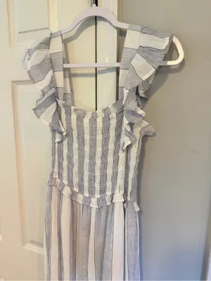 Blu Pepper Striped Smocked Ruffle Trim Midi Dress - Size Medium thumbnail 2