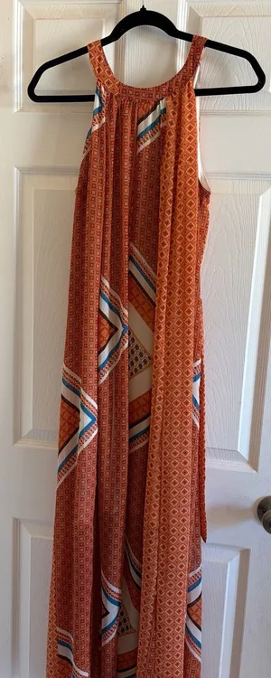 Cato Women's Orange Geometric Scarf Print Halter Maxi Dress HOM1188-G thumbnail 1