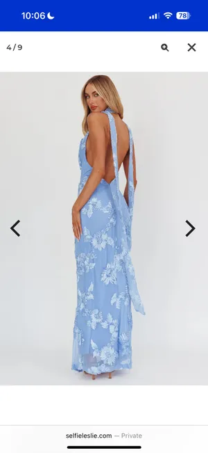 Selfie Leslie Cipriana Backless Halter Maxi Dress Embellished Blue Size Small Worn Once Paid $115 thumbnail 3