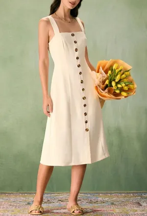 RIHOAS The Apricot Square Neck Button Slip Midi Dress, Size L, NWT thumbnail 1