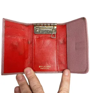 BVLGARI Bulgari Key Holder Grain Calf Leather Pink Red Series Gold Hardware EUC thumbnail 11