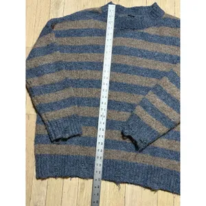 Lumiere Blue and Brown Striped Grunge Distressed Knit Sweater thumbnail 3