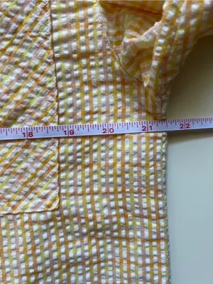 Seersucker Plaid Shirt M Lightweight Yellow Peach Oversized Japanese Button Down thumbnail 10