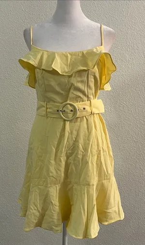 BCBGeneration Yellow Ruffle Belted Mini Dress thumbnail 1