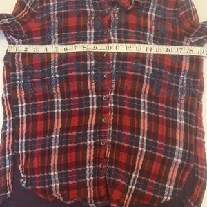 Free People XS Plaid Embroidered Button-Up Shirt Red/Blue Long Sleeve Cotton thumbnail 9
