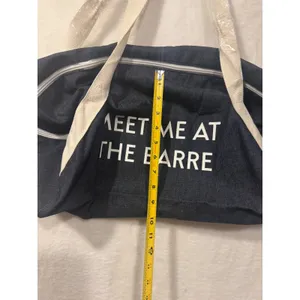 Meet Me At The Barre Denim Duffel Bag Gym Travel Dance‎ Tote Dark Blue White thumbnail 4