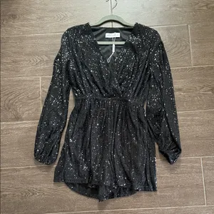 Petal and Pup NWT Black Sequin Long Sleeve Romper thumbnail 4